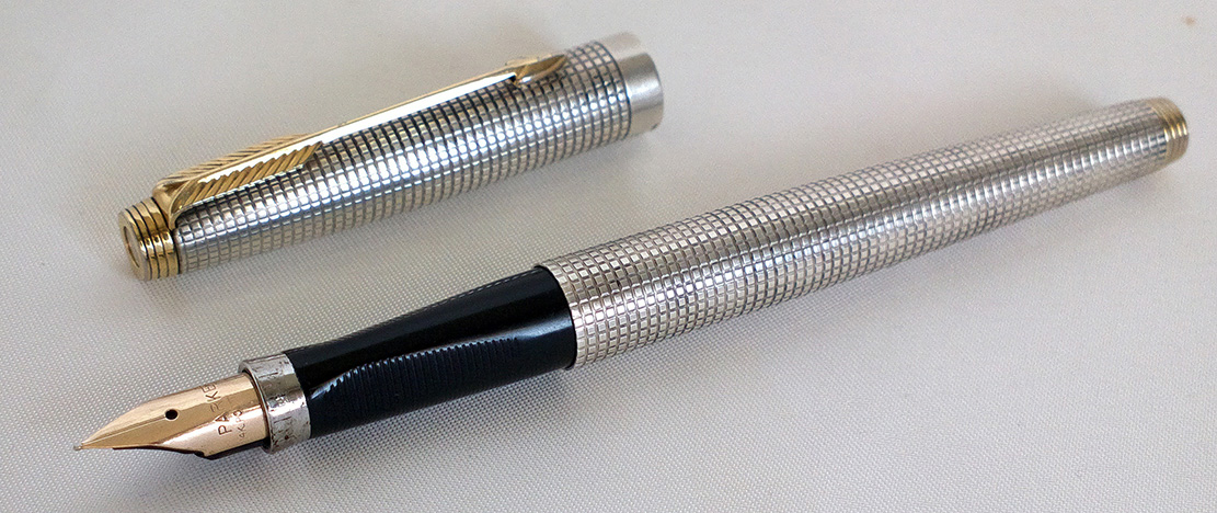 Detail of Parker 75 sterling silver with crosshatch